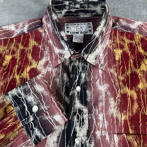 Crazy Cowboy Shirt Men’s L Pearl Snap Red‎ Black Embroidered Western Loud Colors